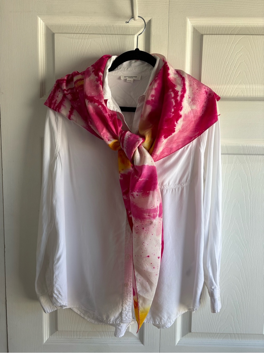 Hand Made In Bermuda By Jessica Tie-Dye Pink Yellow Fluid Art Silk Scarf 43*45